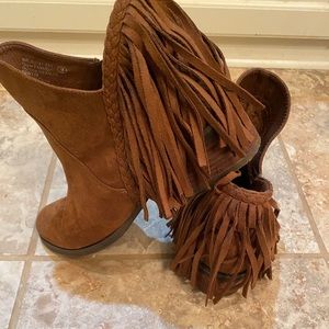 Brown fringe ankle booties
